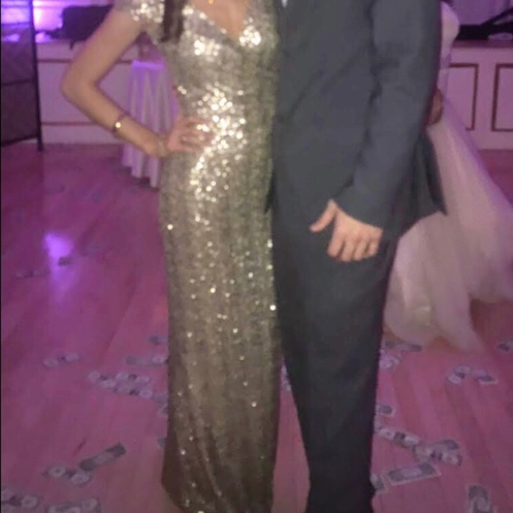 Gown - Badgley Mischka for Cache Gold Sequins Dress